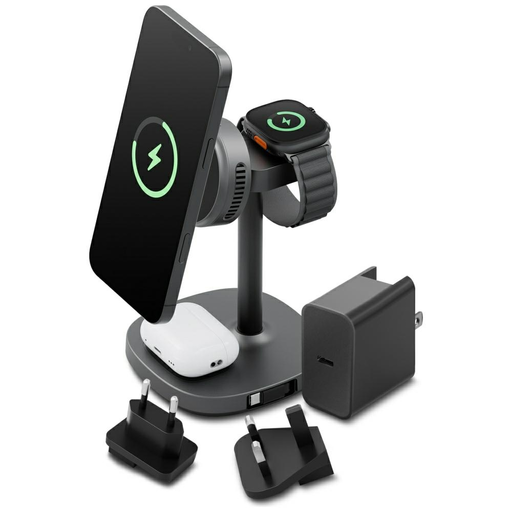 Energea MagArctic 4 az 1-ben Qi2 töltőállomás hűtéssel, kábellel és 65W töltővel pisztolyfém