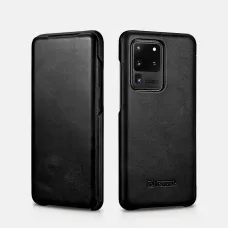Samsung S20 Ultra iCarer Vintage valódi bőr fliptok mágneses zárral fekete