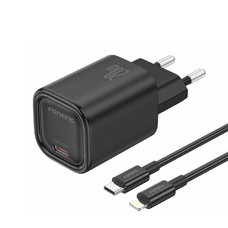 FONENG EU69 PD 20W fali töltő 1xUSB-C + USB-C - Lightning kábel Fekete