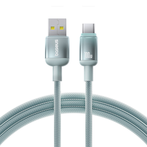 USB to Type-C - Baseus Data Cable Discolor Series (E0420800), Fonott Nylon Kábel, 480Mbps, 100W, 1m - Kék/Zöld