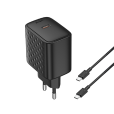 Lito Wall Charger LC20T Fali töltő - Type-C kábellel, Type-C kimenet, PD45W, GaN, PC tűzálló, EU csatlakozó - Fekete
