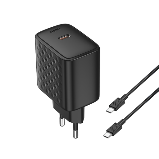 Lito Wall Charger LC20T Fali töltő - Type-C kábellel, Type-C kimenet, PD45W, GaN, PC tűzálló, EU csatlakozó - Fekete