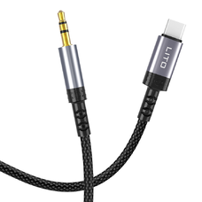 Audio Kábel Adapter Lito (LA01) - Type-C Jack 3.5mm-hez, Hi-Fi, 24k Aranyozott Érintkezők, Nylon Fonatolt, 1m - Fekete