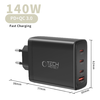 Tech-Protect NC140W-GAN 4-portos Hálózati Töltő Adapter Pd 140W / Qc3.0 Fekete - 3. kép