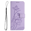 Honor X5c Plus - lótusz mintás, dombornyomott műbőr telefontok, fliptok nyakpánttal, lila - 1. kép