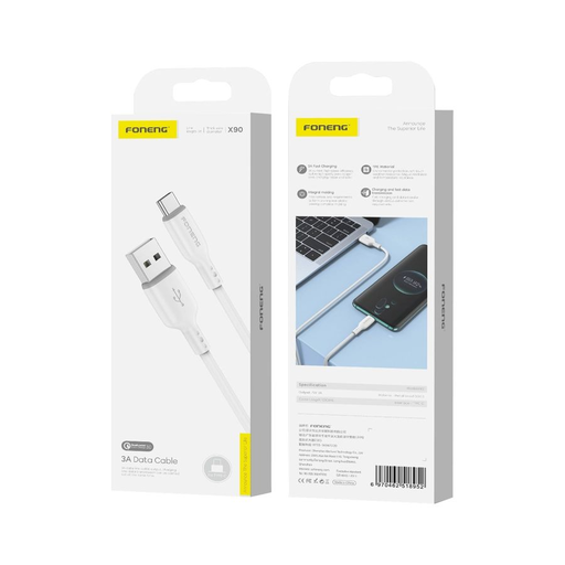 FONENG X90 Type-C USB kábel 3A 1M Fehér