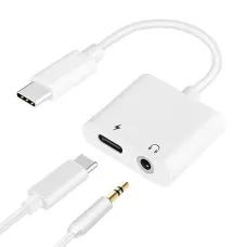 Type-C audio elosztó adapter DAC Type-C-Type-C / 3.5mm jack fehér, TRRS