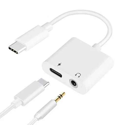 Type-C audio elosztó adapter DAC Type-C-Type-C / 3.5mm jack fehér, TRRS