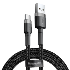 Baseus Cafule Nylon harisnyázott USB/USB-Type C kábel QC3.0 3A 1m fekete/szürke (CATKLF-BG1)