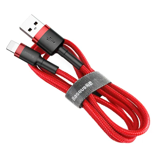 Baseus Cafule Nylon harisnyázott USB/Lightning kábel QC3.0 2.4A 0.5m piros (CATKLF-A09)