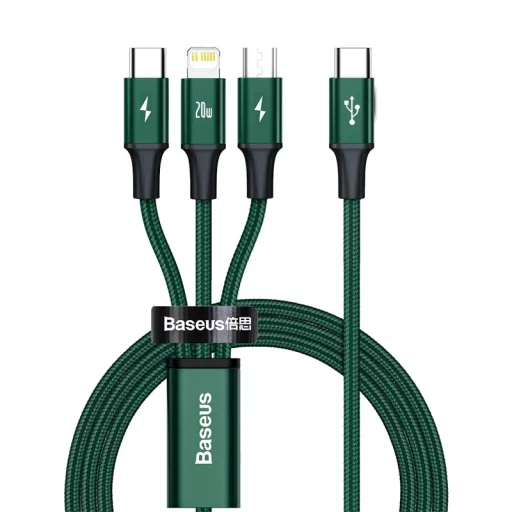 Micro USB Type-C - Lightning/ USB Type-C/ Micro USB kábel 1.5m zöld Baseus Rapid 3in1 (CAMLT-SC06)