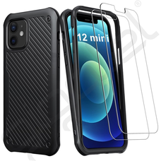 iPhone 12/12 Pro Defender Silikónové puzdro + Ochranné sklo na displej čierne