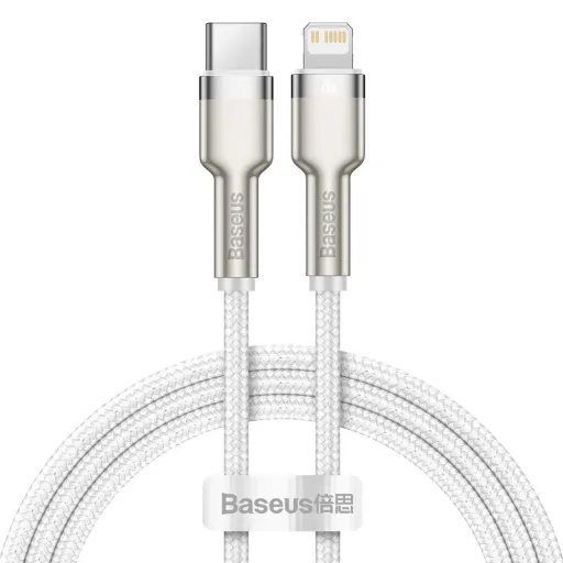 Baseus Cafule Metal nylon harisnyázott USB Type-C/ Lightning kábel PD 20W 1m fehér (CATLJK-A02)