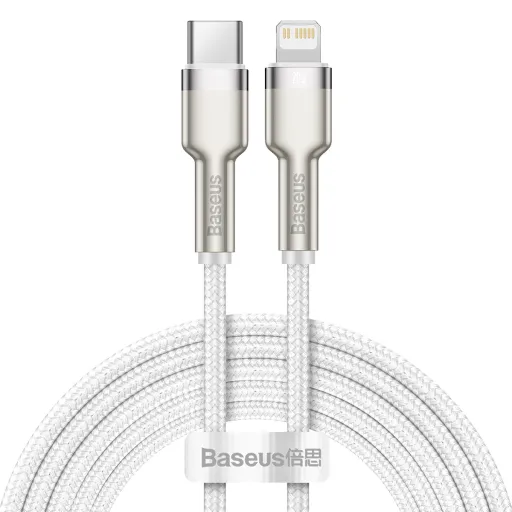 Baseus Cafule Metal nylon harisnyázott USB Type-C/ Lightning kábel PD 20W 2m fehér (CATLJK-B02)