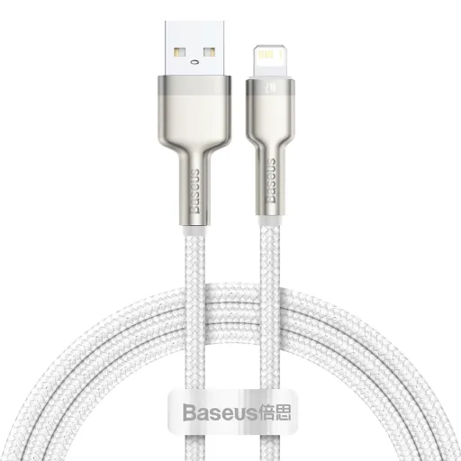 Baseus Cafule Metal nylon harisnyázott USB/ Lightning kábel 2.4A 1m fehér (CALJK-A02)