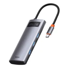Baseus Metal Gleam 5in1 HUB USB Type-C - USB Type-C PD 100W / HDMI 4K 30Hz / 3x USB 3.2 Gen 1 szürke (CAHUB-CX0G)