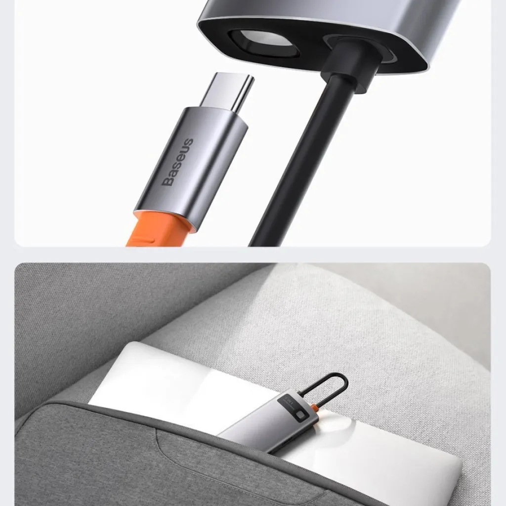 Baseus Metal Gleam 6in1 HUB USB Type-C - USB Type-C PD 100W / HDMI 4K 30Hz / 3x USB 3.2 Gen 1/ RJ45 1Gbps szürke (CAHUB-CW0G) - 18