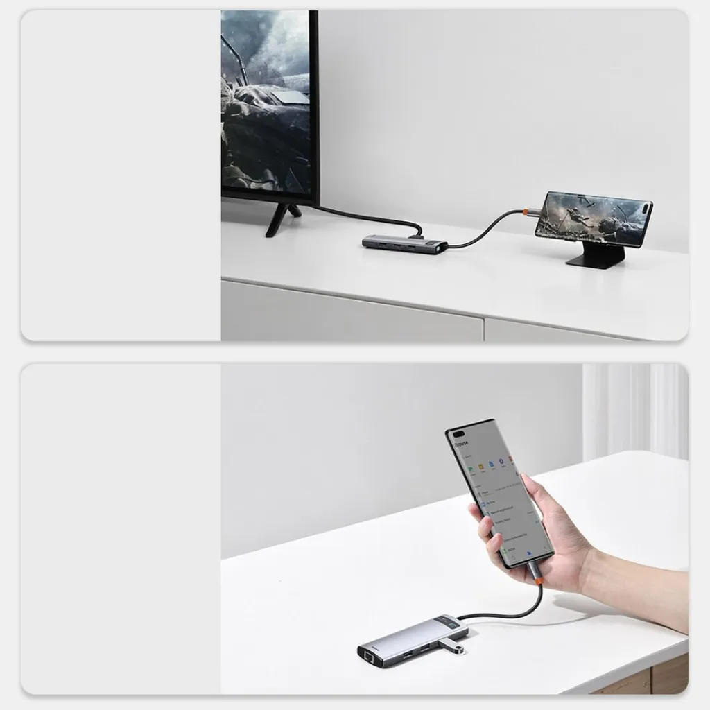 Baseus Metal Gleam 6in1 HUB USB Type-C - USB Type-C PD 100W / HDMI 4K 30Hz / 3x USB 3.2 Gen 1/ RJ45 1Gbps szürke (CAHUB-CW0G) - 20