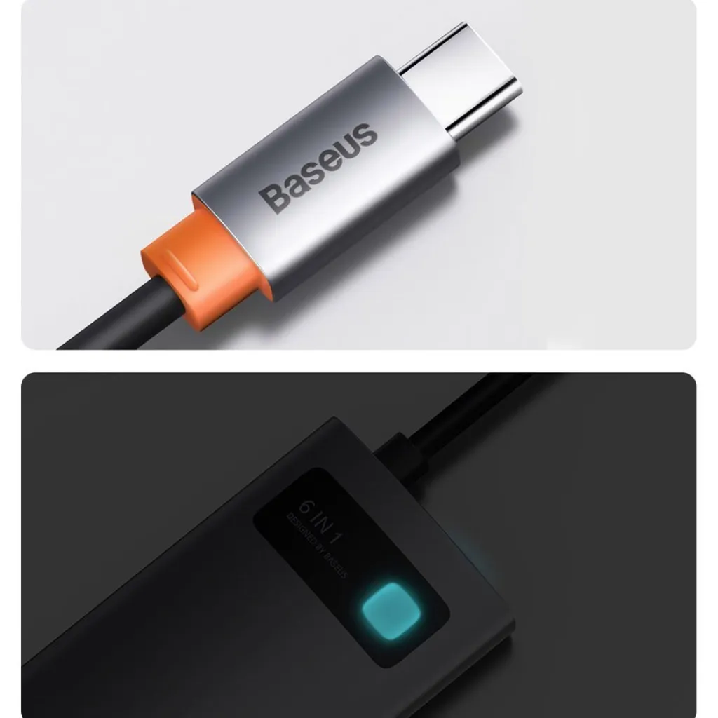 Baseus Metal Gleam 6in1 HUB USB Type-C - USB Type-C PD 100W / HDMI 4K 30Hz / 3x USB 3.2 Gen 1/ RJ45 1Gbps szürke (CAHUB-CW0G) - 21