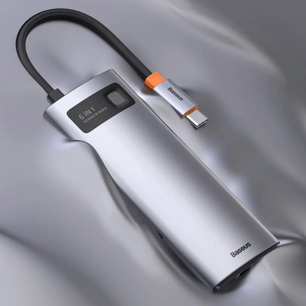 Baseus Metal Gleam 6in1 HUB USB Type-C - USB Type-C PD 100W / HDMI 4K 30Hz / 3x USB 3.2 Gen 1/ RJ45 1Gbps szürke (CAHUB-CW0G) - 22