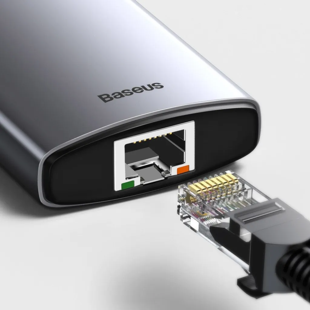 Baseus Metal Gleam 8in1 HUB USB Type-C - USB Type-C PD 100W / HDMI 4K 30Hz / 3x USB 3.2 Gen 1/ RJ45 1Gbps/ SD és MicroSD kártyaolvasóval szürke (CAHUB-CV0G) - 17
