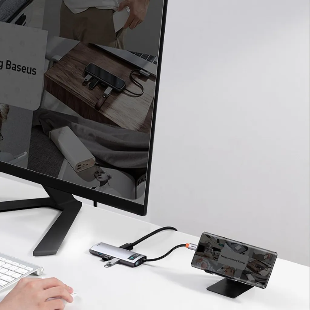 Baseus Metal Gleam 8in1 HUB USB Type-C - USB Type-C PD 100W / HDMI 4K 30Hz / 3x USB 3.2 Gen 1/ RJ45 1Gbps/ SD és MicroSD kártyaolvasóval szürke (CAHUB-CV0G) - 18