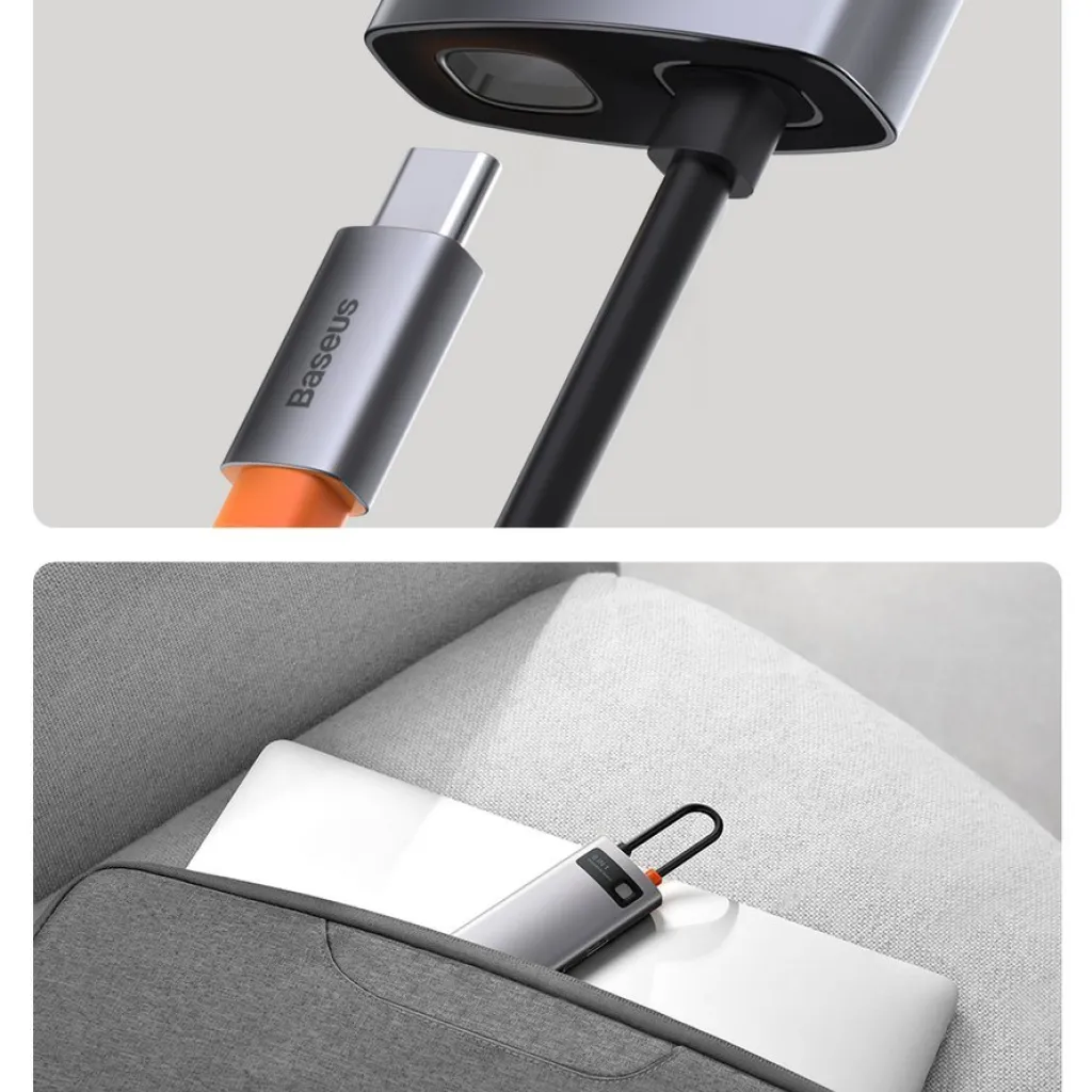 Baseus Metal Gleam 8in1 HUB USB Type-C - USB Type-C PD 100W / HDMI 4K 30Hz / 3x USB 3.2 Gen 1/ RJ45 1Gbps/ SD és MicroSD kártyaolvasóval szürke (CAHUB-CV0G) - 19