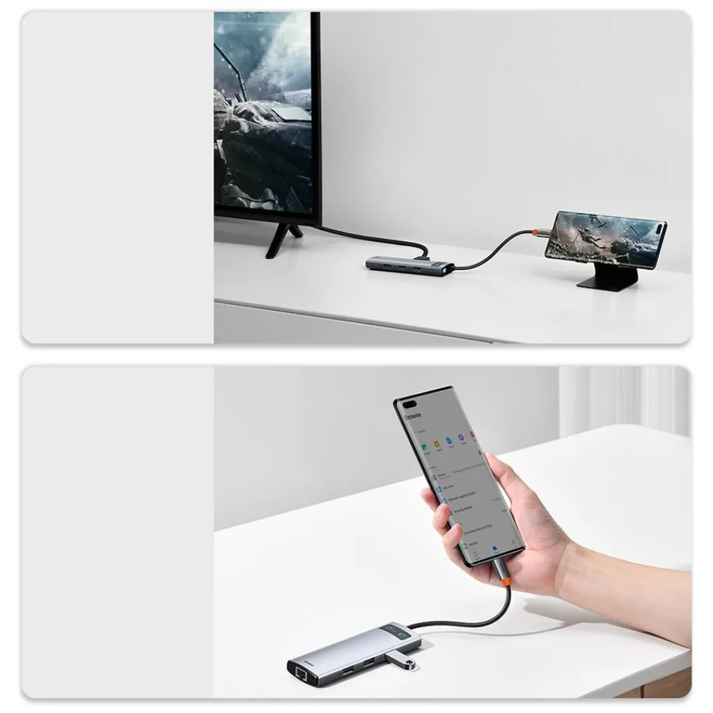 Baseus Metal Gleam 8in1 HUB USB Type-C - USB Type-C PD 100W / HDMI 4K 30Hz / 3x USB 3.2 Gen 1/ RJ45 1Gbps/ SD és MicroSD kártyaolvasóval szürke (CAHUB-CV0G) - 21