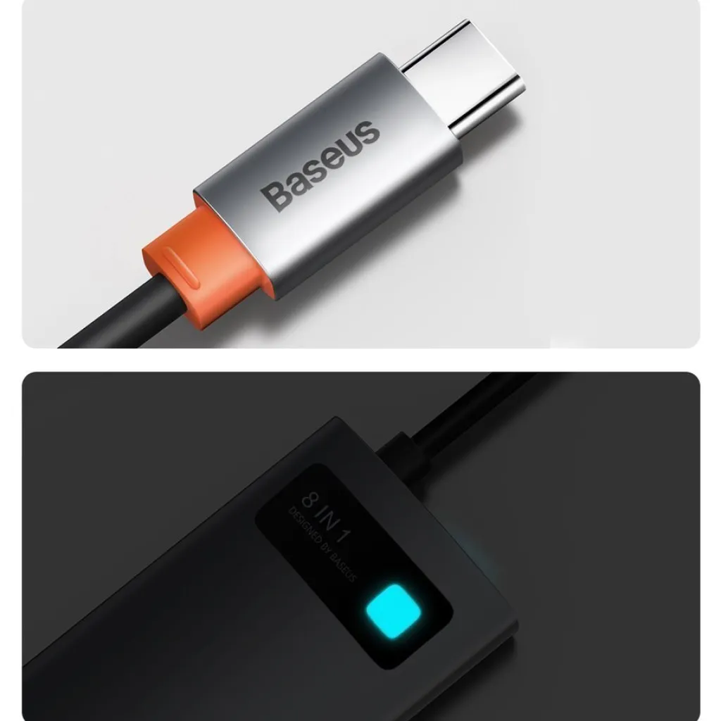 Baseus Metal Gleam 8in1 HUB USB Type-C - USB Type-C PD 100W / HDMI 4K 30Hz / 3x USB 3.2 Gen 1/ RJ45 1Gbps/ SD és MicroSD kártyaolvasóval szürke (CAHUB-CV0G) - 22