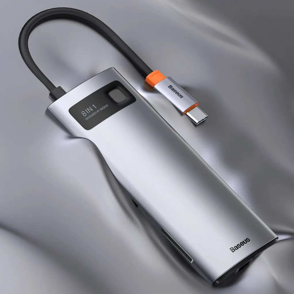 Baseus Metal Gleam 8in1 HUB USB Type-C - USB Type-C PD 100W / HDMI 4K 30Hz / 3x USB 3.2 Gen 1/ RJ45 1Gbps/ SD és MicroSD kártyaolvasóval szürke (CAHUB-CV0G) - 23