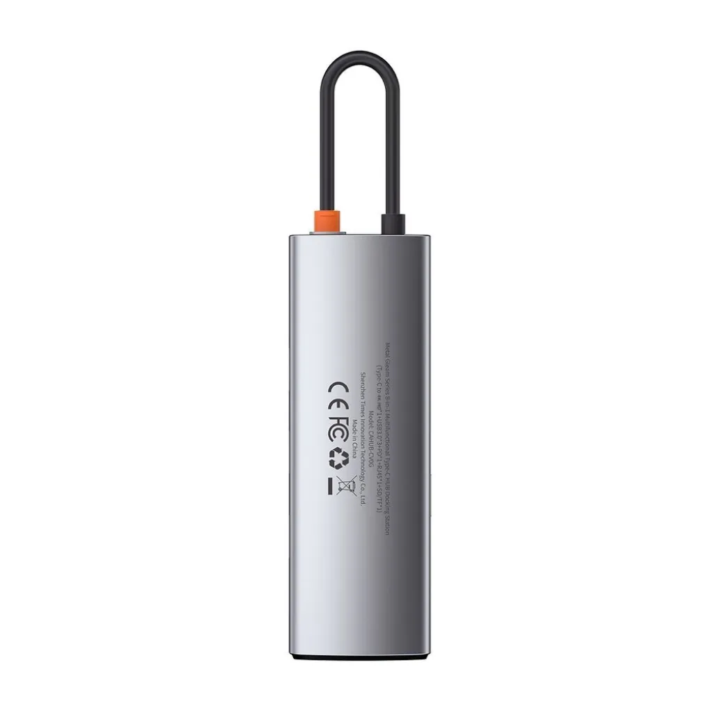 Baseus Metal Gleam 8in1 HUB USB Type-C - USB Type-C PD 100W / HDMI 4K 30Hz / 3x USB 3.2 Gen 1/ RJ45 1Gbps/ SD és MicroSD kártyaolvasóval szürke (CAHUB-CV0G) - 5
