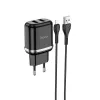 Hoco N4 Hálózati töltő adapter 2.4A 2xUSB + Lightning kábel 1m fekete - 0. kép