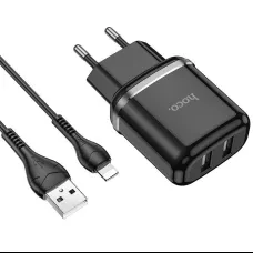 Hoco N4 Hálózati töltő adapter 2.4A 2xUSB + Lightning kábel 1m fekete