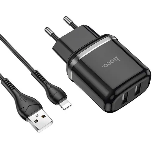 Hoco N4 Hálózati töltő adapter 2.4A 2xUSB + Lightning kábel 1m fekete