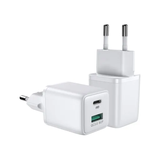 Joyroom L-QP303 30W Mini Hálózati töltő adapter 1x USB-A, 1x USB-C PD aljzattal fehér