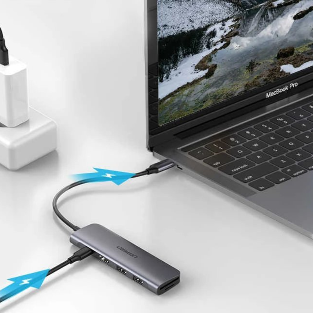 Ugreen 6w1 HUB adapter USB Type C - 2x USB 3.0 Gen 1 / USB Type-C PD 100 W / HDMI 4K / SD és micro SD (TF) kártyaolvasó szürke (CM195 70411) - 3