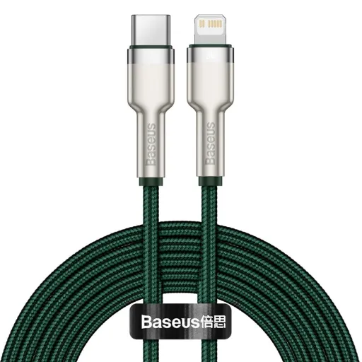 Baseus Cafule Metal nylon harisnyázott USB Type-C/ Lightning kábel PD 20W 2m zöld (CATLJK-B06)