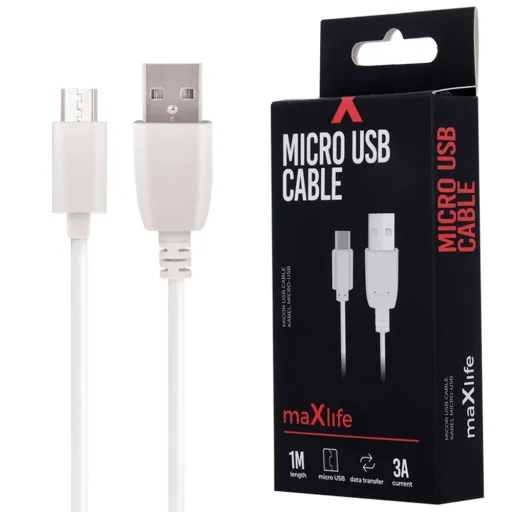 Maxlife USB - Micro USB kábel 3A 1m fehér