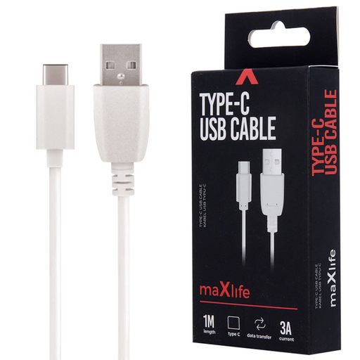 Maxlife USB - USB Type-C kábel 3A 1m fehér