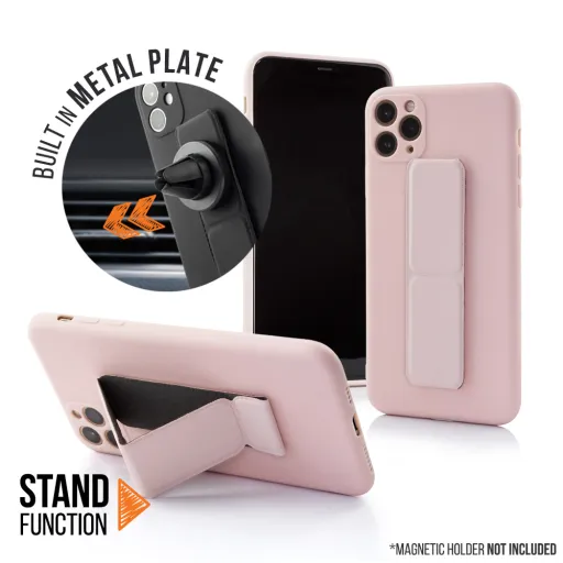Samsung A32 5G Mágnesezhető szilikon tok hátlapi felragasztható támasztékkal pink