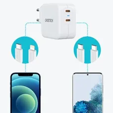 Cloetech Hálózati töltő adapter 2x USB Type-C aljzattal PD 40W 3A fehér (PD6009-EU)
