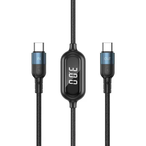 Remax Litxn USB Type-C - USB Type-C kábel 60W PD áramerősség kijelzéssel 1m fekete (RC-193a)