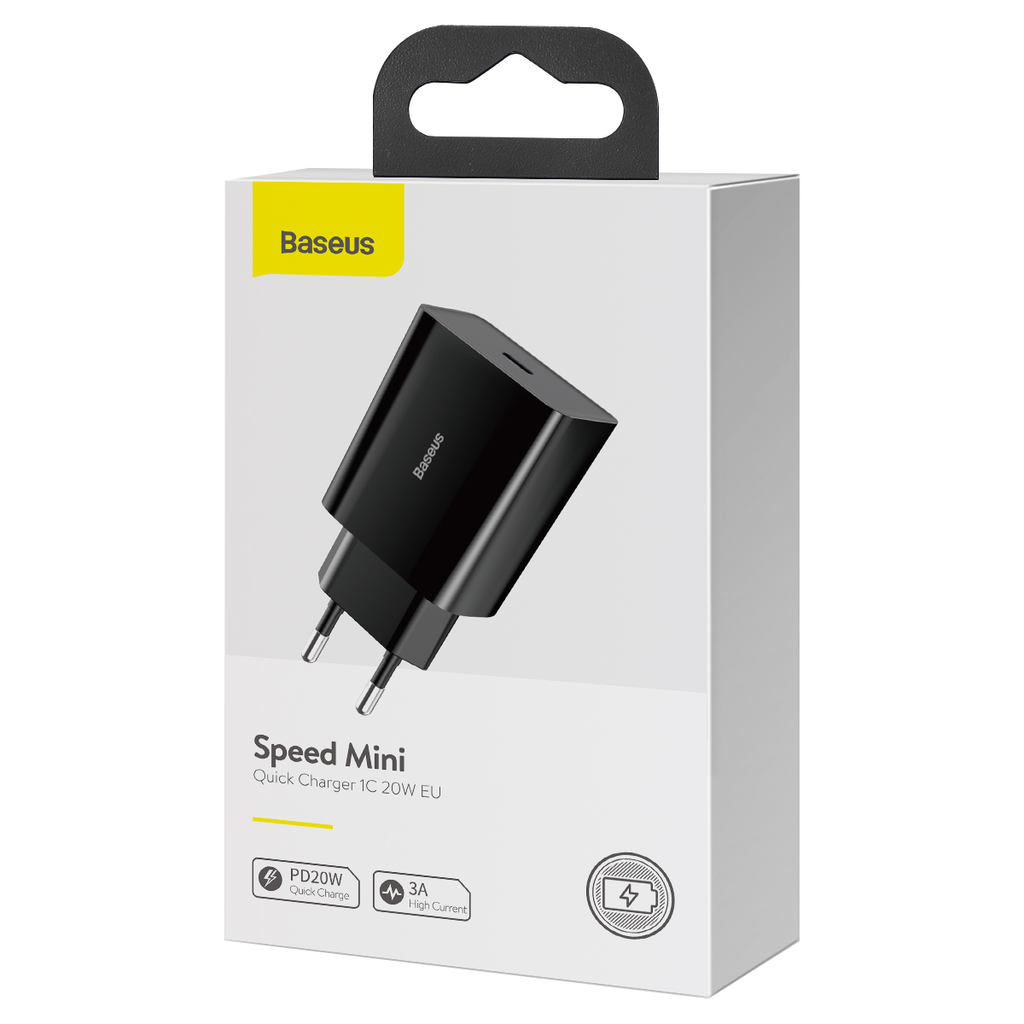 Baseus Speed Mini Hálózati töltő adapter USB Type-C 20W 3A PD QC fekete (CCFS-SN01) - 8