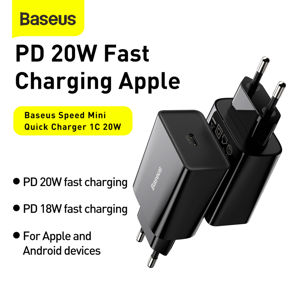 Baseus Speed Mini Hálózati töltő adapter USB Type-C 20W 3A PD QC fekete (CCFS-SN01) - 9