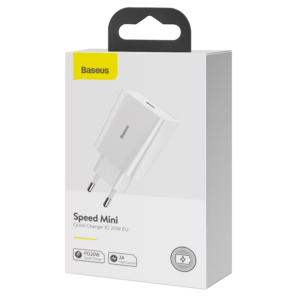 Baseus Speed Mini Hálózati töltő adapter USB Type-C 20W 3A PD QC fehér (CCFS-SN02) - 7
