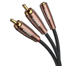 Ugreen 3.5mm mini jack (aljzat) - 2xRCA (csatlakozó) aucio kábel 1m barna (AV194 50129)