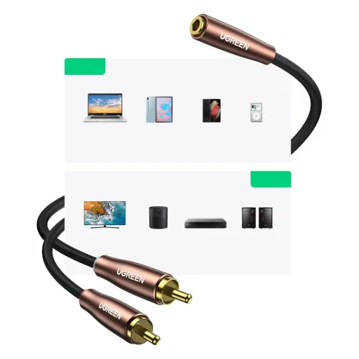 Ugreen 3.5mm mini jack (aljzat) - 2xRCA (csatlakozó) aucio kábel 5m barna (AV198 60988)