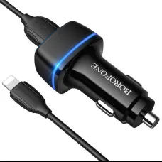 Borofone BZ14 Univerzális autós töltő 2.4A 2x USB + Lightning kábel 1m fekete