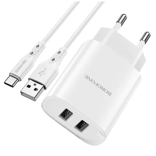 Borofone BN2 Hálózati töltő adapter 2xUSB 2.1A + USB Type-C kábel fehér