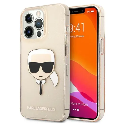 iPhone 13 Pro 6.1'' Karl Lagerfeld Glitter Karl`s Head tok arany (KLHCP13LKHTUGLGO)